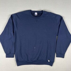 VTG Russell Athletic Blank Sweatshirt Mens LT Distressed Blue 90s Essential Crew